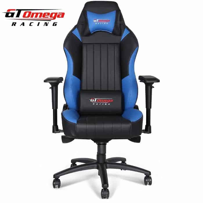 GT Omega EVO XL Racing Office Chair Black And Blue Leather 1 700x700 